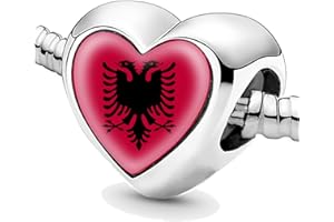 PIROIT Bon4azuré Perles pour Bracelets Albanie Drapeau Argent Charmes pour Femmes Charme Perle Bijoux Cadeaux Idées Cadeau pour Filles
