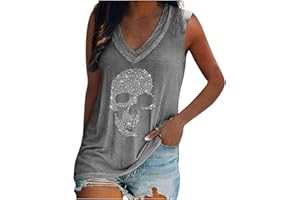 SHZFGUI Chemisie Femme Elastique Chemise Comfy Bohème Col V Polyeste Chemise Femme Découper sans Manche