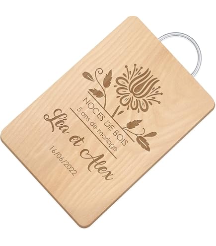 Planche à Découper En Bambou Gravée "Recette D'un Mariage Heureux" - Cadeau Mariage Original, Fiançailles, Anniversaire