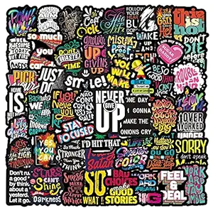iDream Self-Adhesive Inspirational Phrases on Black Background Theme DIY Stickers for Suitcase Laptop Bicycle Helmet Waterproof Sticker (Set of 50) (Multicolour)