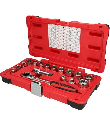 Jbm Attrezzi Cassetta Kit Di 14 Utensili In Valigia Bussole E Cricchetto Cavo Forato Reversibile Da 1/2 Comodo Salva Spazio Spazi Angusti E Per Rimuovere Svitare Cassetta Jbm - 2