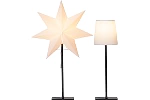 EGLO Table Lamp with Changing Shade, 3D Paper Star Christmas or Round Lampshade in White, Decorative Star Table Lamp with Cable Switch, E14, Height 55 cm