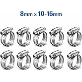 Metal Hortum Kelep&ccedil;esi, Paslanmaz &Ccedil;elik, 8mm x 10-16mm, 10 Par&ccedil;a, Otomotiv, Tesisat ve DIY Projeleri i&ccedil;in