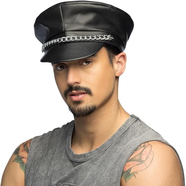 kn Lederen Zwart Rood Trim Leger Muir Biker Peak BLUF Politie Gay Militaire Cap - zwart - L