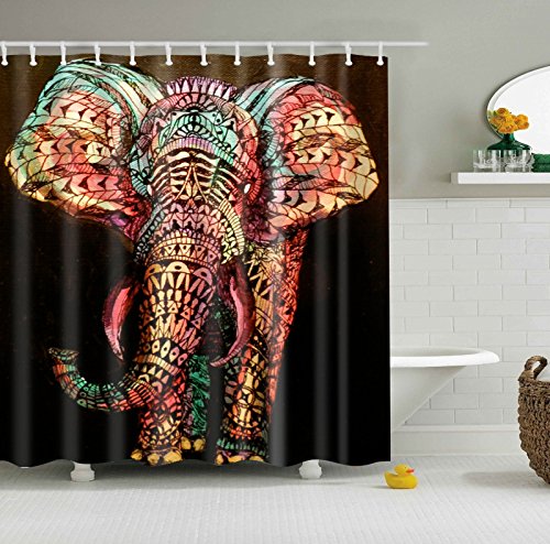 Starsglowing 180x180cm Duschvorhang, Duschvorhänge, Badewannenvorhang, Anti-Schimmel wasserdichter mit 12 Duschvorhangringe für Bad (Elefant)