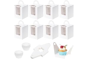 Coolty 50 Pezzi Scatole Singole per Cupcake Scatole per Muffin Scatola Cupcake con 100 Pezzi Custodie per Cupcake Scatola per Dessert Muffin Pasticcini Macarons Torte Regali (Bianco)