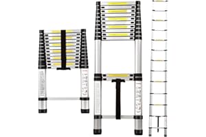 KNakasaki | Escalera Telescópica de 16.5 Pies | 5 Metros | Altura Ajustable | Escaleras de Extensión | Escaleras Plegables Multiusos de Aluminio con Diseño Antideslizante | Bloqueo Antipellizcos