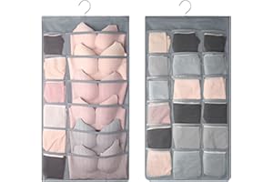 Dzmuero Rangement sous vetement, Rangement dressing, Rangement chaussette, Sac à sous-vêtements suspendu, Grande capacité, utilisable des deux côtés, pour sous-vêtements, chaussettes (Gris, 1 Pièce)