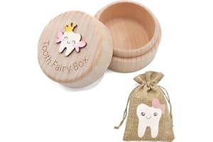 GENERIC Tooth Fairy Kit 1 PC Tooth Fairy Box with A Fairy bag 3D Carved Wooden Storage Box Gift Cute Teeth Pouch Holder for Girl Collect Lost Teeth Dropped Keepsake Storage for Baby Shower Birthday Gift