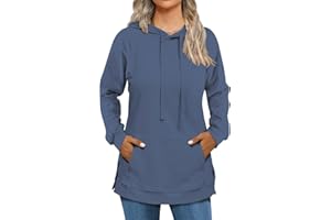 Cuptacc Sweat A Capuche Femme Pull Femme Hiver Chic Haut Fentes Latérales avec Poche Mode Automne Couleur Unie Occasionnel