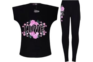 A2Z 4 Kids Mädchen T-Shirt Tops Mit Trendig Leggings Neu Lässig Mode Love Rosen Floral Druck Kurz Ärmel Top Und Trouser Activewear Outfit Set Für Kinder Alter 5-14 Jahre
