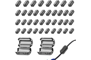 UQTUKO Nuclei in ferrite, per cavi, 40 pezzi, filtro anti-interferenza, in ferrite da 3,5/5/7/9 mm, filtro in ferrite, clip per cavo USB, audio, RFI, EMI, nero