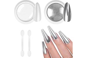 BUTBU Chrome Nail Powder, 2 kolory, pigment do paznokci, chromowany proszek do paznokci, neonowy szklany puder brokatowy w proszku, syrenka, pigment perłowy, brokat, do dekoracji paznokci (biały