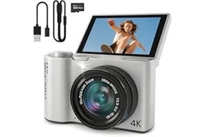 SAIYUANXING 4K Digital Camera for Photography and Video, Point and Shoot Digital Cameras with Flip Screen, Small Digital Camera with WiFi and Bluetooth, Vlogging Camera for YouTube Video Recording (Silver)