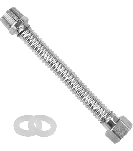 H2O-Flex Toevoerslang 50 cm voor wasmachine of vaatwasser, knikbestendige DN13 pantserslang met 3/4 inch aansluitingen (ÜM x OM-boog) en roestvrij staal, gevlochten Aquastop verlenging