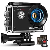 Dragon Touch 4K 30fps Action Camera Support External Mic EIS Waterproof Underwater Camera Vision4 Lite 4X Zoom Remote Control WiFi Sports Camera with 2 Batteries and Mounting Accessories Kit
