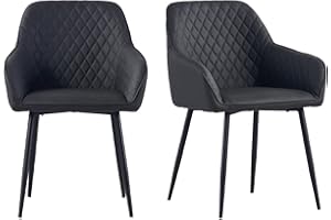 JYMTOM Esszimmerstühle 2er Set Küchenstuhl Polsterstuhl Wohnzimmerstuhl Sessel mit Rückenlehne Armlehne Metallbeine,Kunstleder Grau 2pc