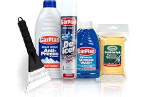 QLV Winter Car Kit, Includes De Icer Spray for Car, Ice Scraper for Car Windscreen, Anti-Freeze Concentrate, Screen Wash for Cars and Demister Pad for Car - Fast & Effective Snow, Ice & Frost Removal