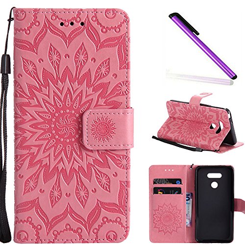 COTDINFORLG G6 Protection Case For Girl Elegant Retro Flip Case Wallet PU Premium Leather Magnetic Slim Stand Covers Card Holder for LG G6 Pink Sunflower KT.