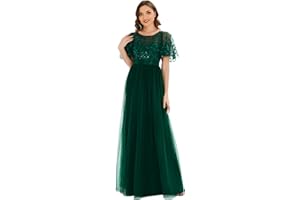 Ever-Pretty Robe de Soirée pour Mariage Demoiselle d'honneur Manches Courtes Taille Empire A-Line Tulle Longue Femme 00904