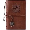 TILY Vintage Refillable Notebook Premium PU Leather Classic Embossed Travel Journal Diary with Blank Pages and Retro Pendants (red Brown)