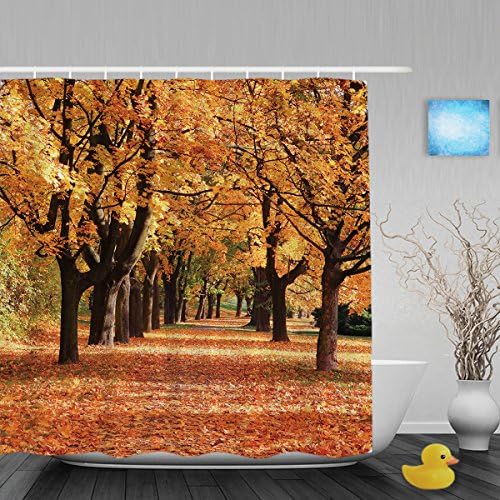 Color Autumn Forest Bathroom Shower Curtain Nice Natural Shower Curtains Waterproof Mildewproof Polyester Fabric 72"x72"Inch