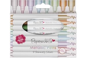 PAPERMANIA Docrafts Papermaina, Pack Of 8 Shimmery Coloured Bullet Tip Metallic Pens, Dries With Metallic Finish For Doodling, Borders, Patterns, Craft Projects