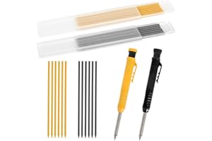 CLEMINSTA 2 Lápices de Carpintero Mecánicos con 12 Minas,Lápices de Carpintería de Agujero Profundo,Set De Lápices De Carpintero Sólidos,Para Hacer Dibujos (Negro+Amarillo)