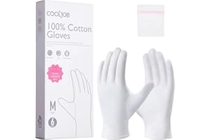 ‎COOLJOB COOLJOB Baumwollhandschuhe, Weiße Stoff Handschuhe aus 100% Baumwolle für trockene Hände & Neurodermitis, Feuchtigkeitsspendende Handschuhe, Waschbar - Gratis Waschbeutel (6 Paar, Größe M)