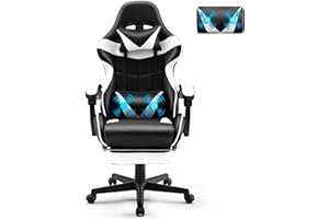Soontrans Silla Gaming con Masajeador, Silla Gamer con Reposapiés Reposacabeza, Ergonómica, Cojín Lumbar de Masaje, Sillas Gaming para Gaming Livesteam Youtube Playstation (Blanco)