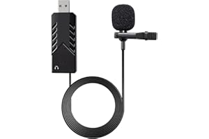 USB Microphone, Gyvazla Omnidirectional Condenser Lavalier Lapel Clip on Mic Combine with 3.5mm Jack Voice Output for Computer, Laptop, Podcast, Interviews, Network Singing, Skype, Chat and Gaming