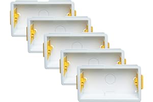BRITE-R 5X Pack Double 2-Gang 35mm Dry-Lining Back Box Electrical Wall Knockout Recessed Flush Mount Deep Pattress Dry Lining Partition Walls Switches Sockets Fused Spur Euro Module Faceplates - Yellow