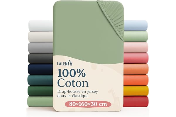 Laleni Basic Drap Housse Bebe 80x160cm - Lot de 1 - Respirant Et Doux - 100% Coton (135 g/m²) - Certifié Oeko-TEX 100 - Summer Green - Vert