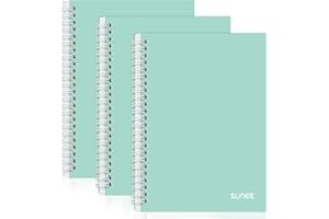 SUNEE A5 Notebook, Wirebound Notebooks, Premium Paper, 100 Sheets / 200 Pages, 8 mm Lined, Perforated Edge, Pack of 3 Notepads, Mint Green