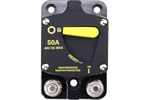 RKURCK 12V - 48V DC 50 Amp Surface Mount & Panel Mount Circuit Breakers with Yellow Manual Reset Button Waterproof 50A