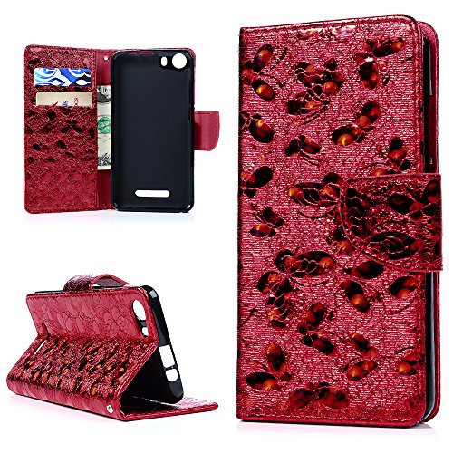 Wiko Lenny2 Hülle Badalink Schutzhülle Leder PU+TPU Handyhülle Glitzer 3D Schmetterling Rot Handytasche Wallet Case Ständer Magnet-Schloss Cover Flipcase + Eingabestifte+Staubschutz Stecker - 2