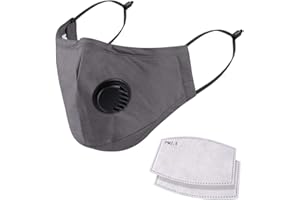 NUÜR Washable Face Mask, 3 Layer Design, Air Valve and Adjustable Ear Loops and Nose Clip, Reusable, Soft, Breathable for Everyday Public Use, 2 Free Filters in 5 layers, Grey