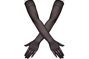 SAVOSWEET Guantes de Encaje Negro Guantes Transparentes de Encaje para Mujer Guantes de Ópera 67 cm de Largo Guantes de Novia de Tul de Malla Elástica Suave para Novia Bodas Fiesta Baile Carnaval