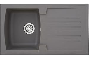 Respekta Évier en minéralite Boston en gris béton/Évier encastrable à un bac de 86 x 50 cm/Évier adapté aux meubles sous-évier d'une largeur minimale de 45 cm