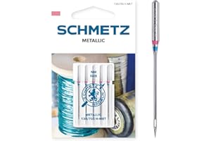 SCHMETZ | 5 Agujas para máquinas de coser | Metallic | 130/705 H-MET | Grosor 80/12 | Indicadas para coser hilos metálicos