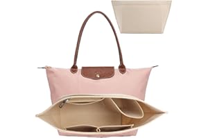 FANGCCC Bag Insert Organizer, Handbag Organiser Insert, Multi-Pocket Felt Handbag Organizer With Zipper for Insert Wallet Organizer, Folding Tote Bag Organizer Insert for Longchamp (Beige, L)