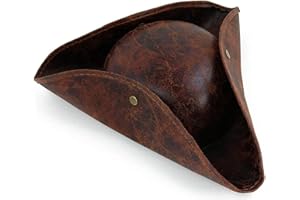 YWINETO Piratenhut für Erwachsene Braun Used-Look Leder Kolonial Stil Tricorn Hut Piratenkappe Verkleidung Kolonial Mittelalter Accessoire für Piraten Mottoparty Halloween Cosplay, Einheitsgröße