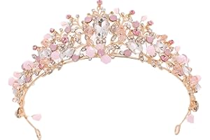 HOSHISEA Diadème Princesse, Bandeau de Couronne Strass, Diadème de Couronne Rose, pour les Concours de Beauté, les Mariages, les Fêtes (Rose)