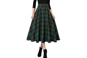 MGizo DtiSpectrum Jupes Plissées à Carreaux pour Femmes - Jupe Plissée Évasée à Taille Haute et Élastique à Boutons sur Le Devant Vintage en Tartan Mi-Longue