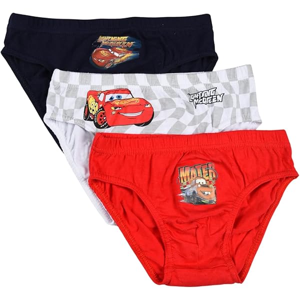 Lot De 3 Slips Garçon Cars - Motifs Flash McQueen, Mater, Taille élastique Confortable