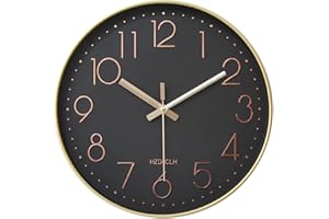 ‎HZDHCLH HZDHCLH Funk Wanduhr 30 cm Lautlose Wanduhr Ohne Tickgeräusche, Moderne Batteriebetriebene Uhr für Zuhause, Küche, Wohnzimmer, Büro, Wanddekoration (Gold-schwarz)