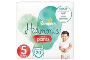 Pampers Pantaloni per pannolini taglia 5 (12-17 kg), armonia, 20 pannolini, protezione per la pelle delicata e ingredienti di origine vegetale