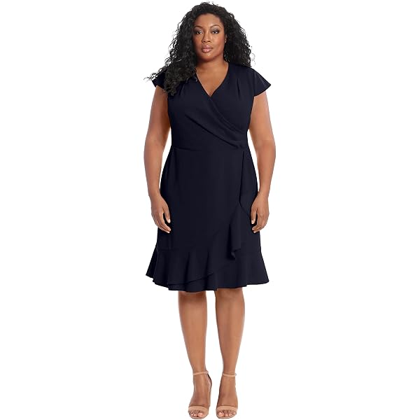 City Chic Katelyn Dress - Women's Wrap Neckline A-Line Dress With Elastic Waist & Frill Hem