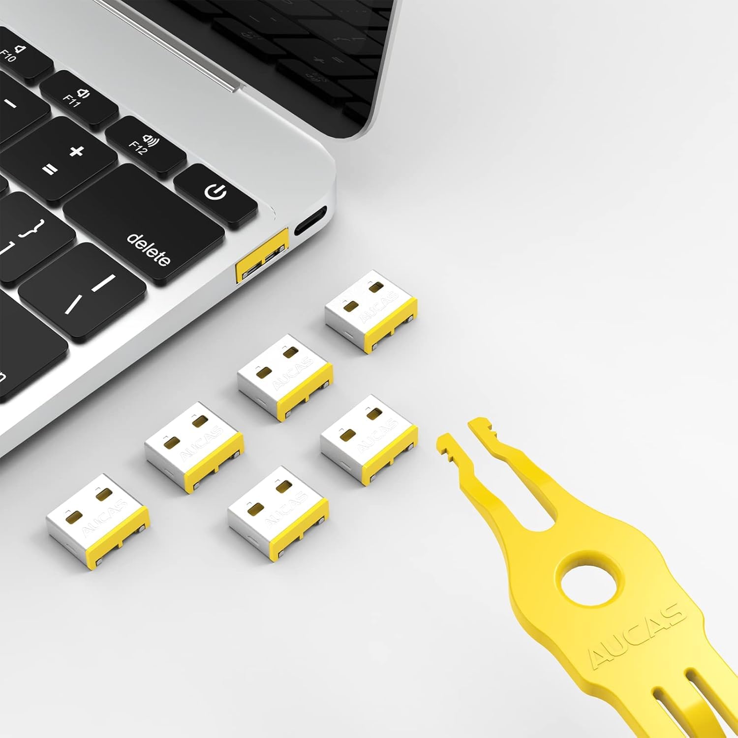 USB Port Blocker AUCAS - Pack of 10 Yellow with Key, Dust and Moisture Proof