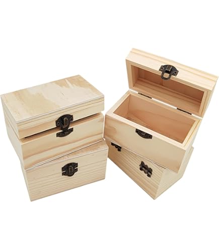 4 Mini Coffres En Bois à Décorer - Boîte Rangement Bijoux 8x6,5x6 Cm - Style Coffre Au Trésor